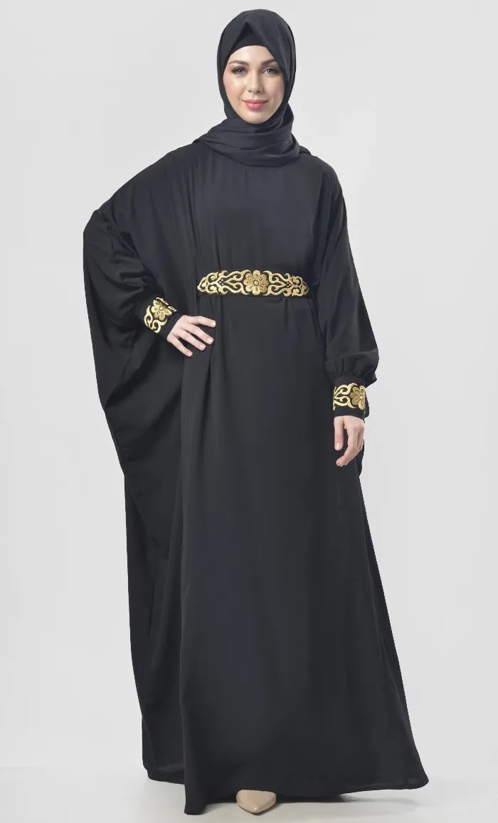 Black Aari Work Detailing Abaya