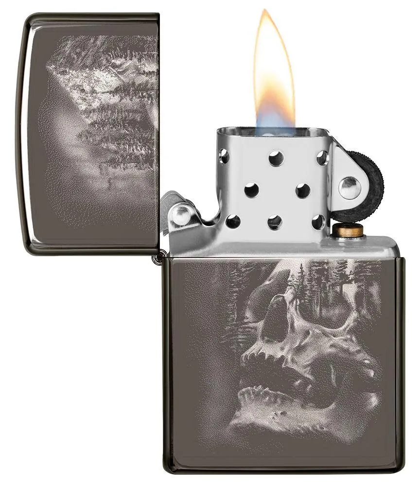 Black Ice Zippo Lighter w/ Skull Mountain Design (fuel NOT included)