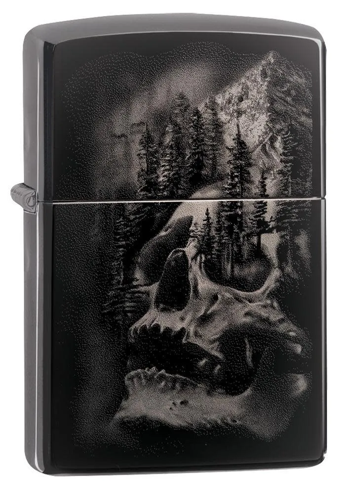 Black Ice Zippo Lighter w/ Skull Mountain Design (fuel NOT included)