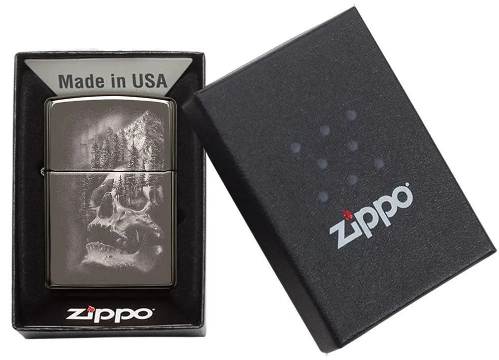 Black Ice Zippo Lighter w/ Skull Mountain Design (fuel NOT included)