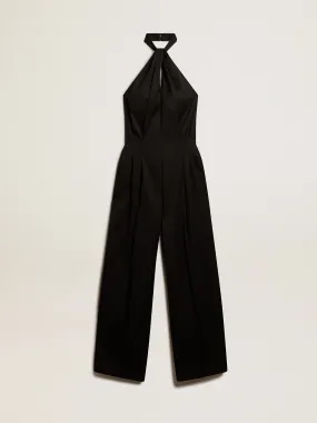 Black wool gabardine jumpsuit