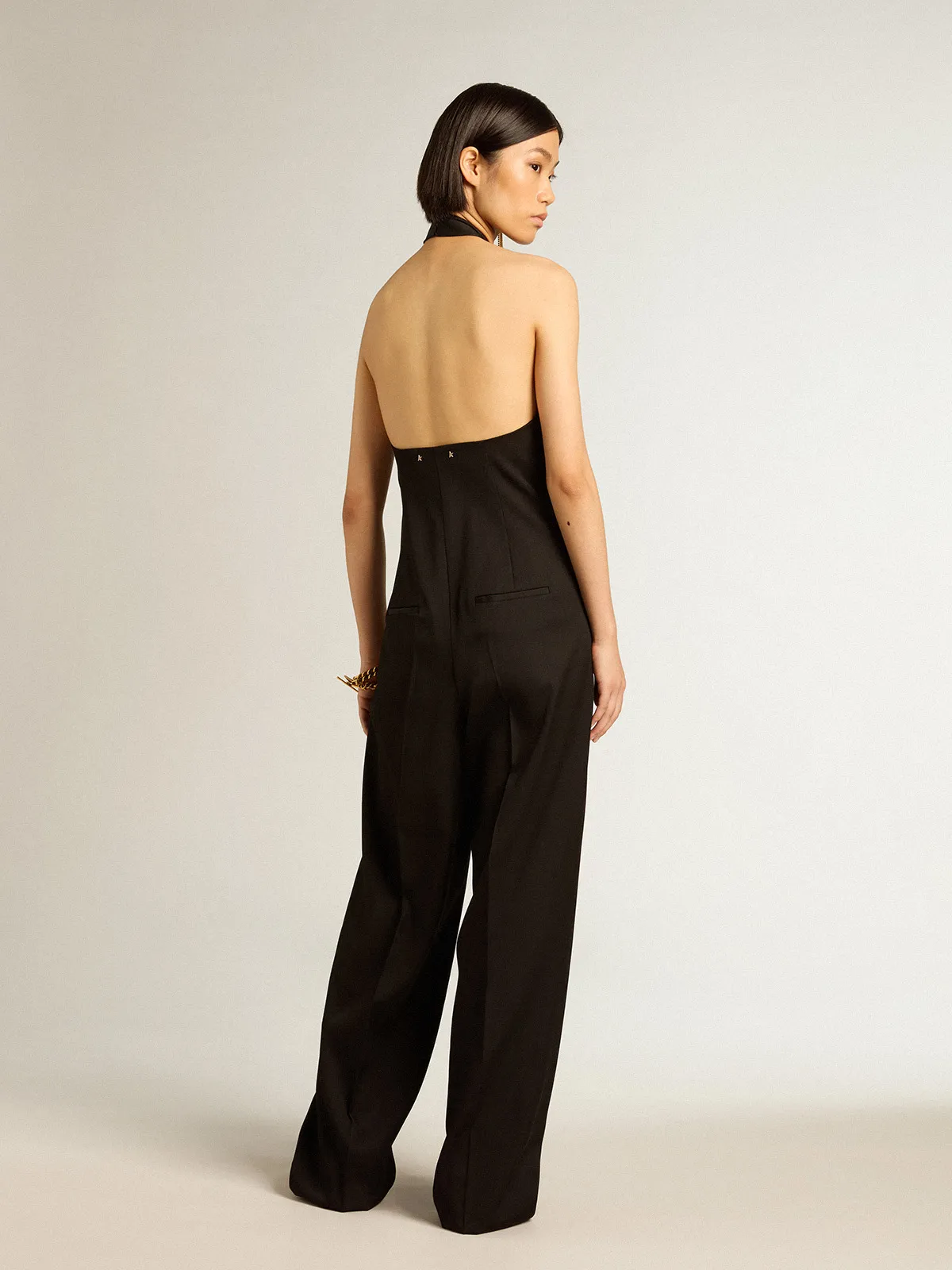 Black wool gabardine jumpsuit