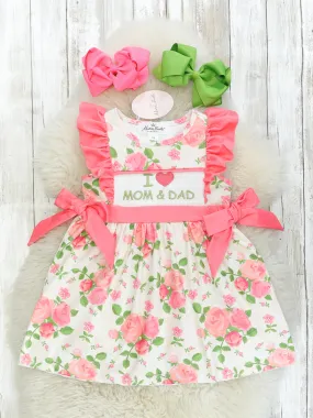 Bright Pink Floral I Love Mom & Dad Dress