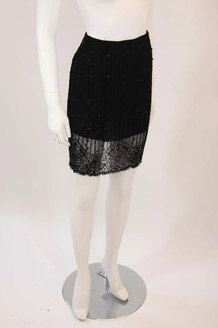 EMANUEL UNGARO Black Embellished Skirt Size Small