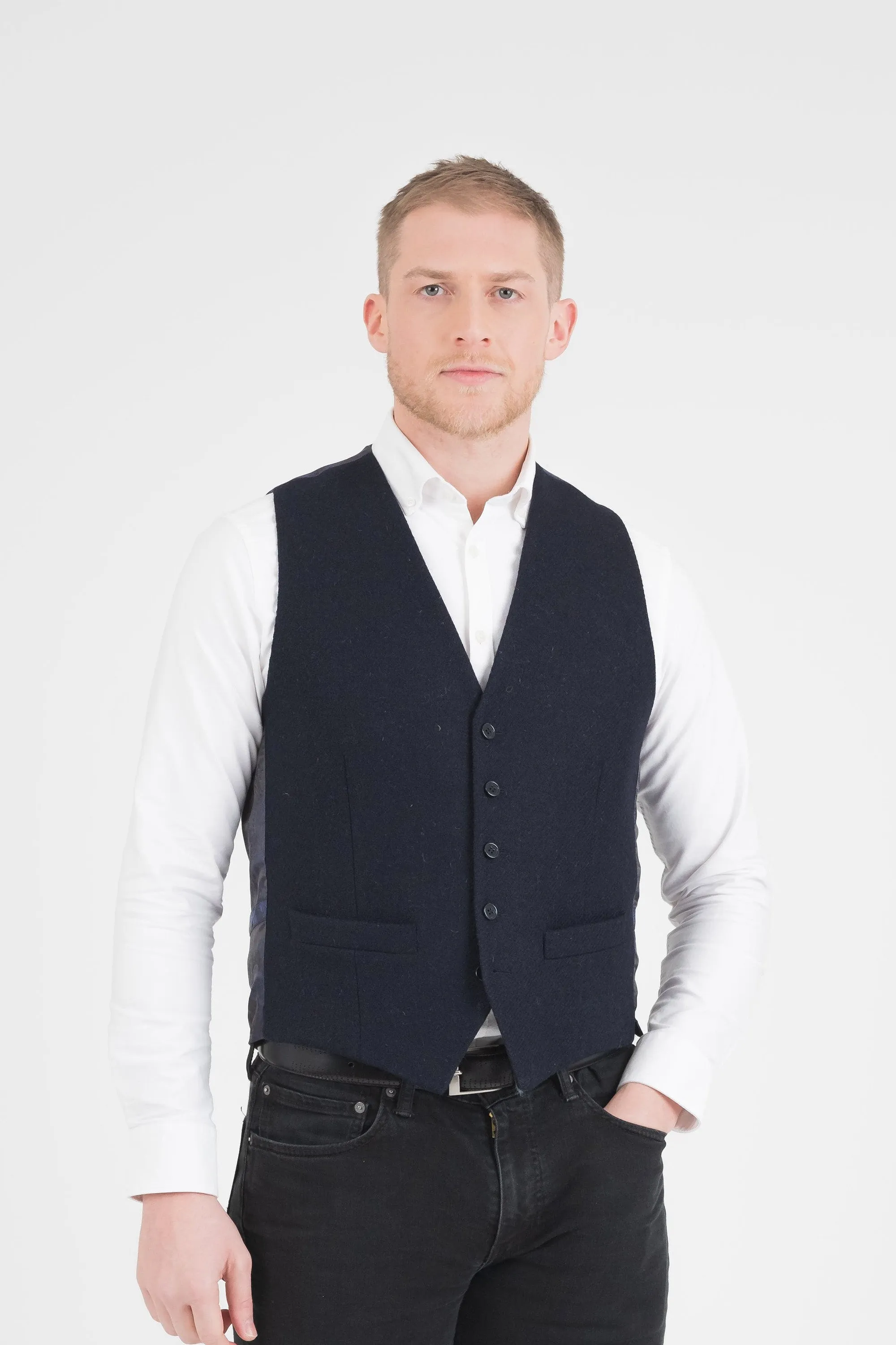 Harris Tweed Iain Waistcoat - Dark Navy Twill Solid