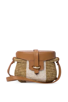 Jabu Woven Grass & Leather Basket Bag In Tan & Natural