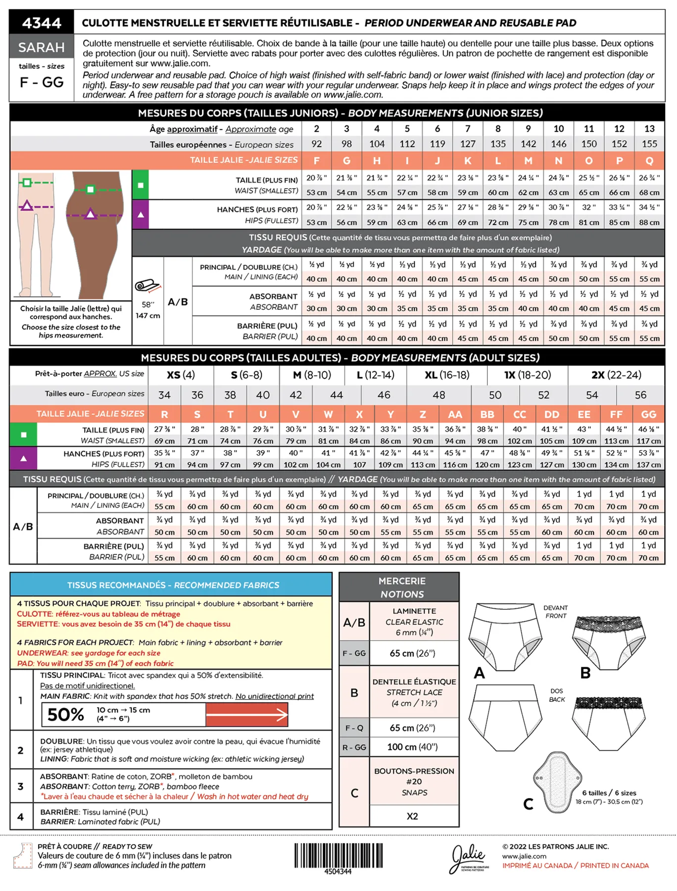 Jalie Sarah Period Panties Pattern 4344