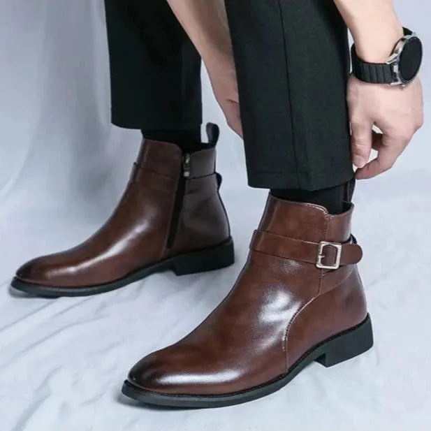 Luxury Brown Ankle Boots for Men Business Black Brown Zipper Handmade Short Boots