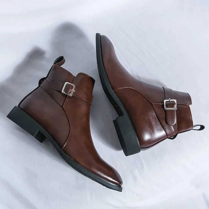 Luxury Brown Ankle Boots for Men Business Black Brown Zipper Handmade Short Boots