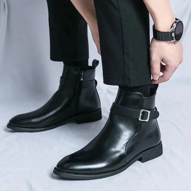 Luxury Brown Ankle Boots for Men Business Black Brown Zipper Handmade Short Boots