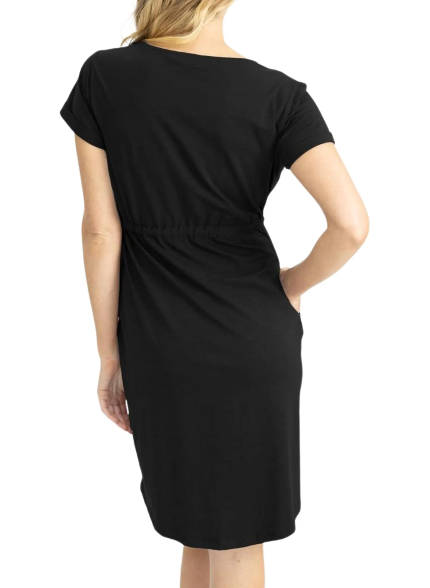 Maternity & Nursing Zipper Drawstring Dress - Black