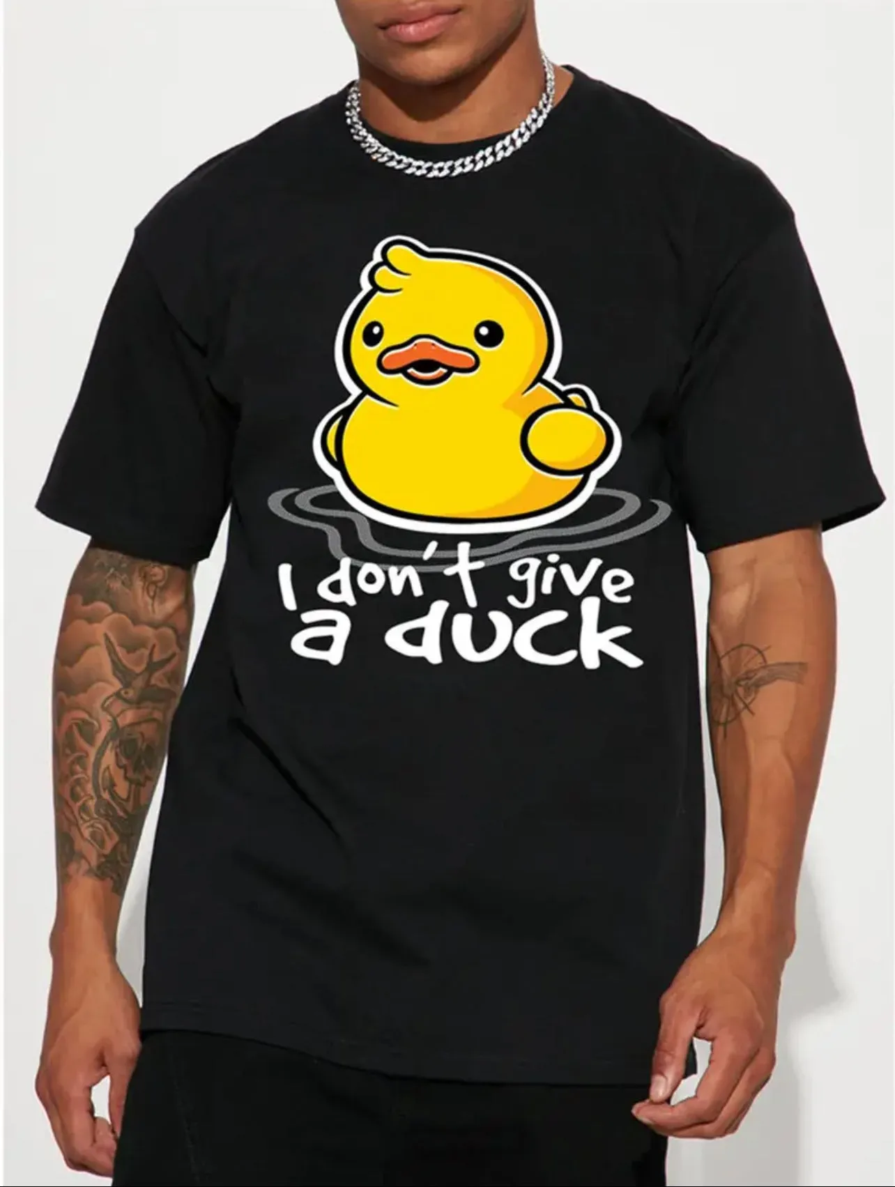 Men's Casual I Don't Give A Duck Cartoon Print,  Crew Neck Short Sleeves T-shirt