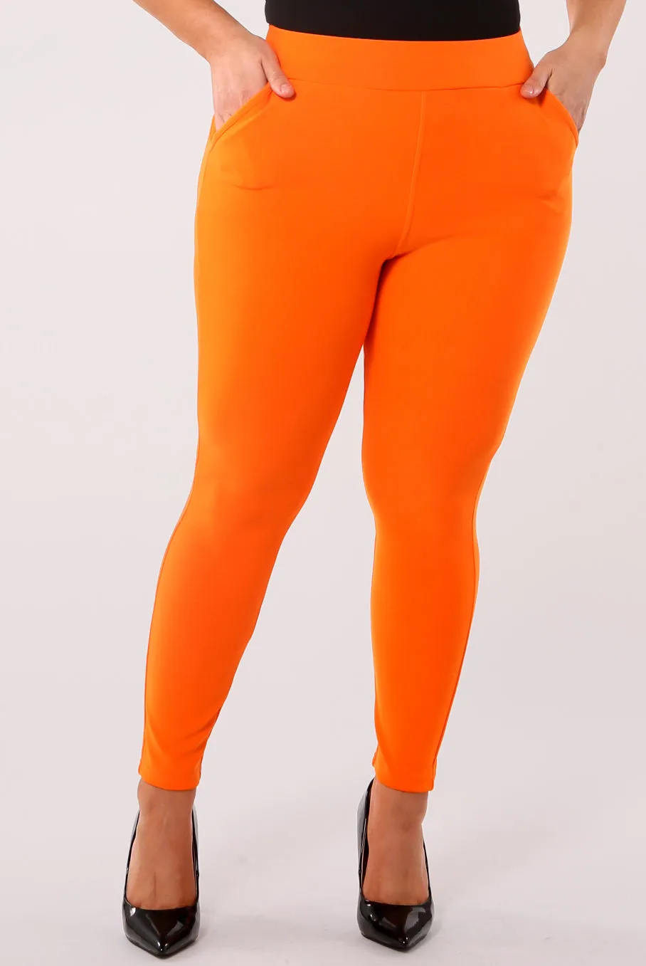 Plus Size Tummy Control Sculpting Treggings - Orange