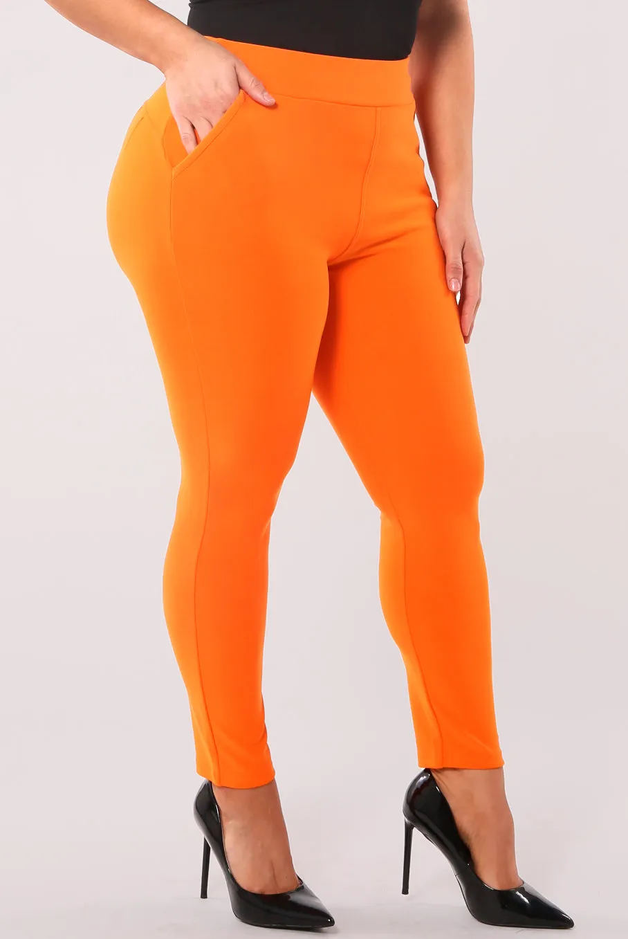 Plus Size Tummy Control Sculpting Treggings - Orange