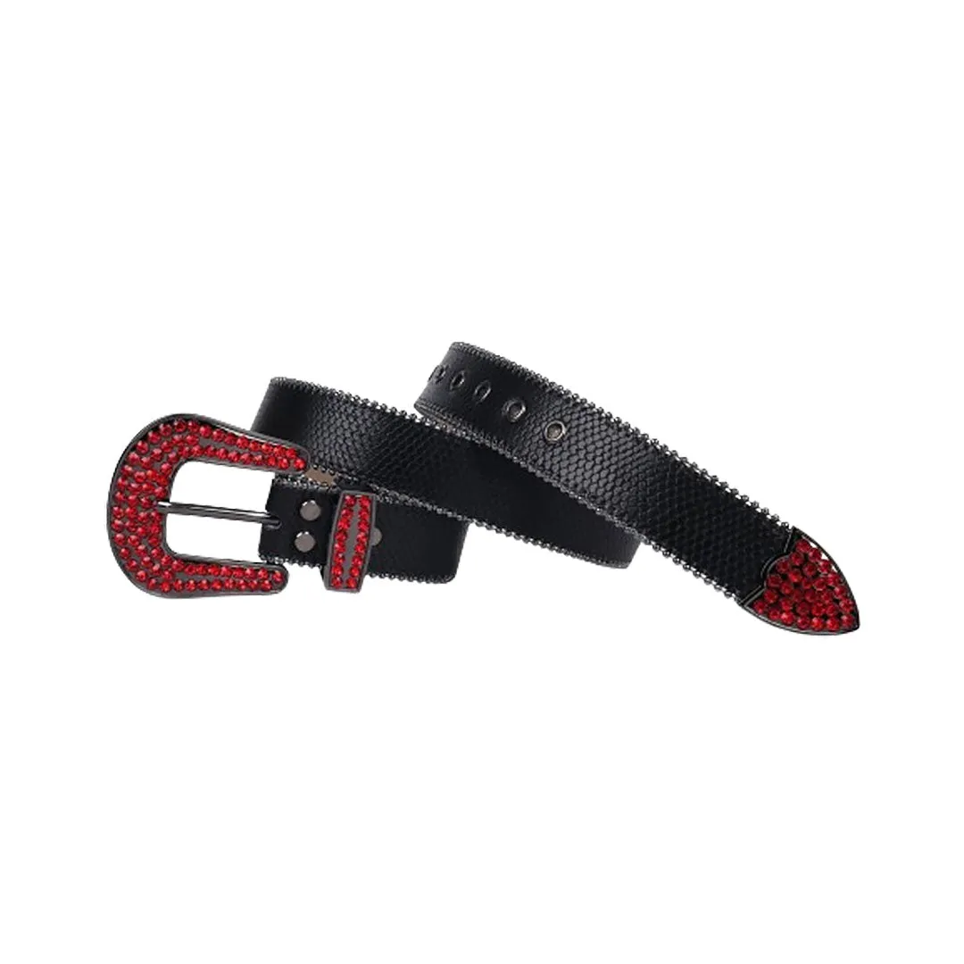 Rhinestone Black Strap With Red Studded Belt