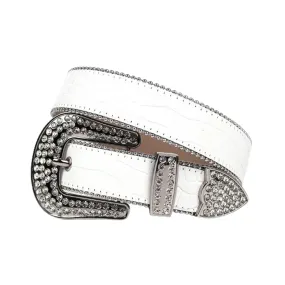 Rhinestone White Strap With Crystal Studded Belt