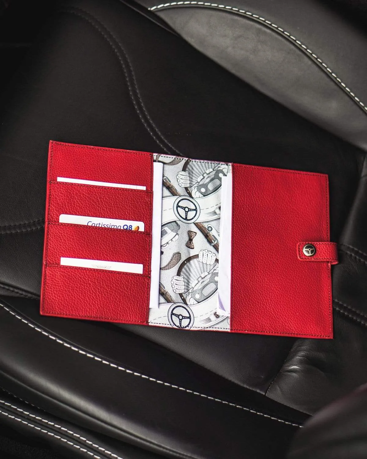 SLIM - Full-grain Leather Car Document Holder - Red