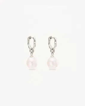 Sterling Silver Embrace Stillness Pearl Hoops