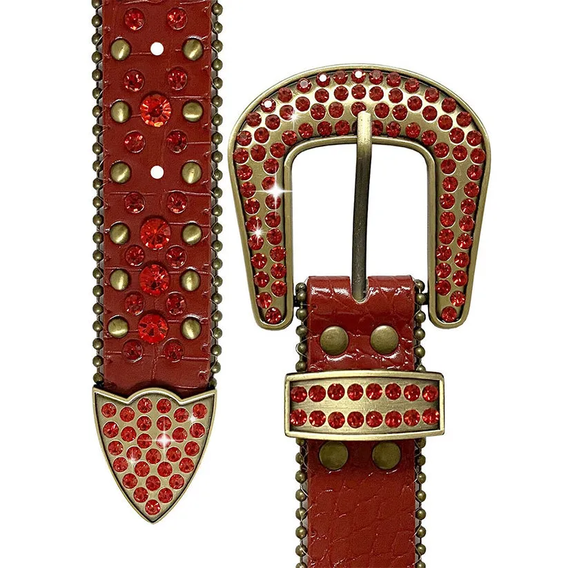 Western Red Strap With Red & Metal Studded Rhinestone Belt