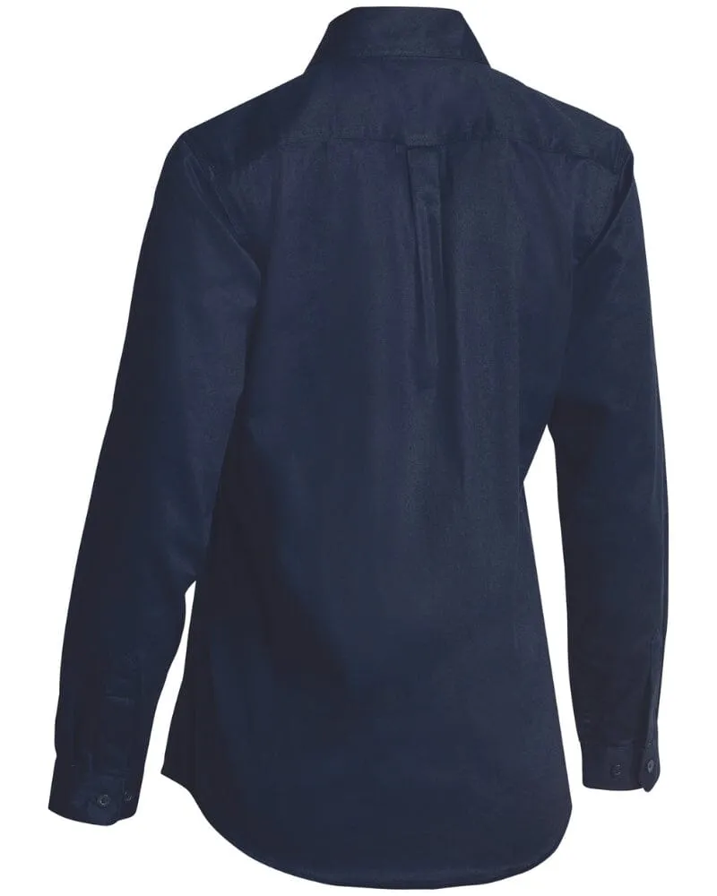 Womens Long Sleeve Drill Shirt - Navy